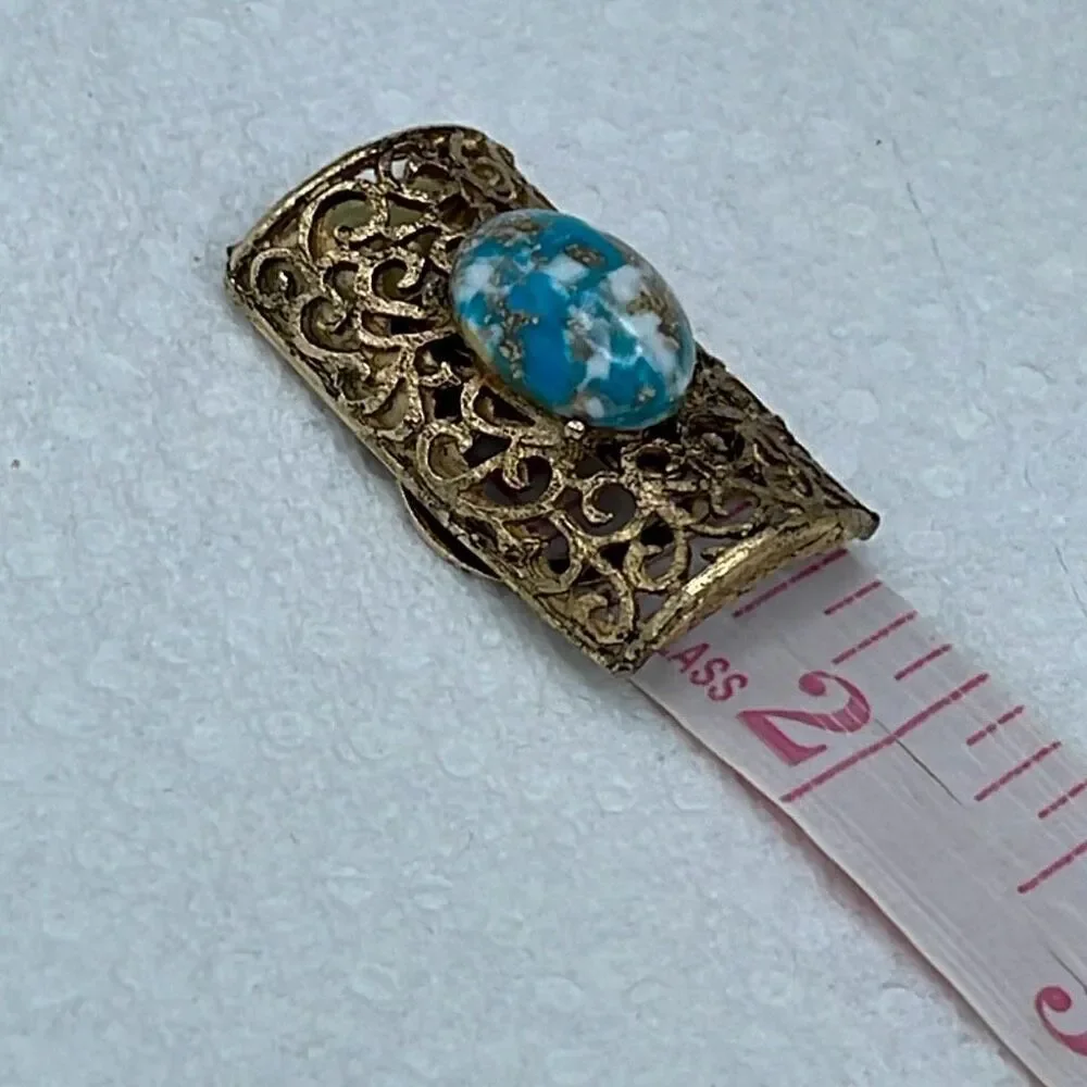 Vintage stunning dress clip scarf clip dome  glass filigree metal